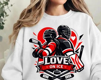 Hockeypars Valentine PNG, Kärlek på isdesign (digital nedladdning)