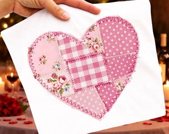 Patchwork-hjärta PNG, Shabby Chic-quiltdesign (digital nedladdning)