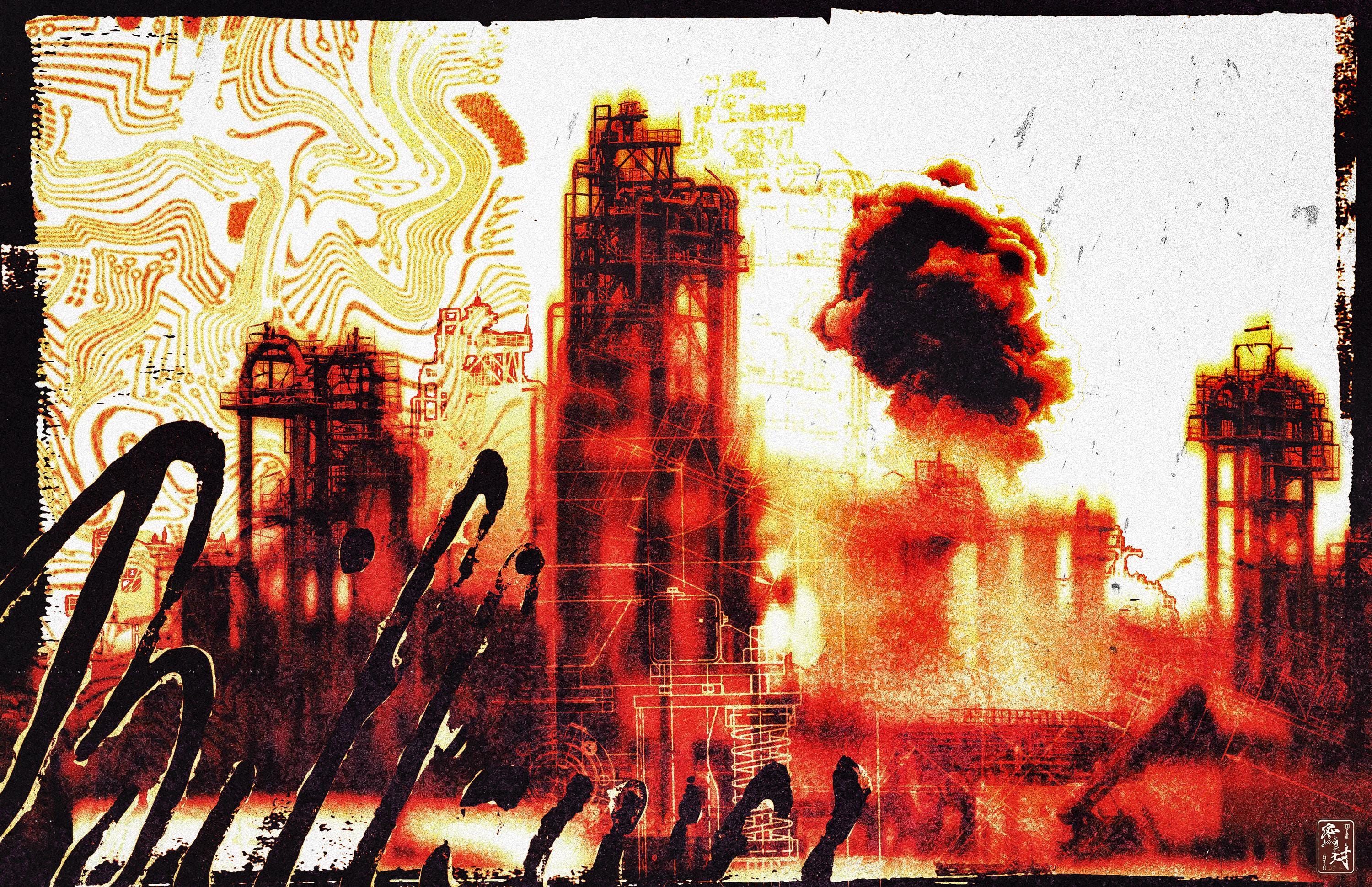 Billower // Dystopian Industrial Explosion - Original Art Print - Etsy ...