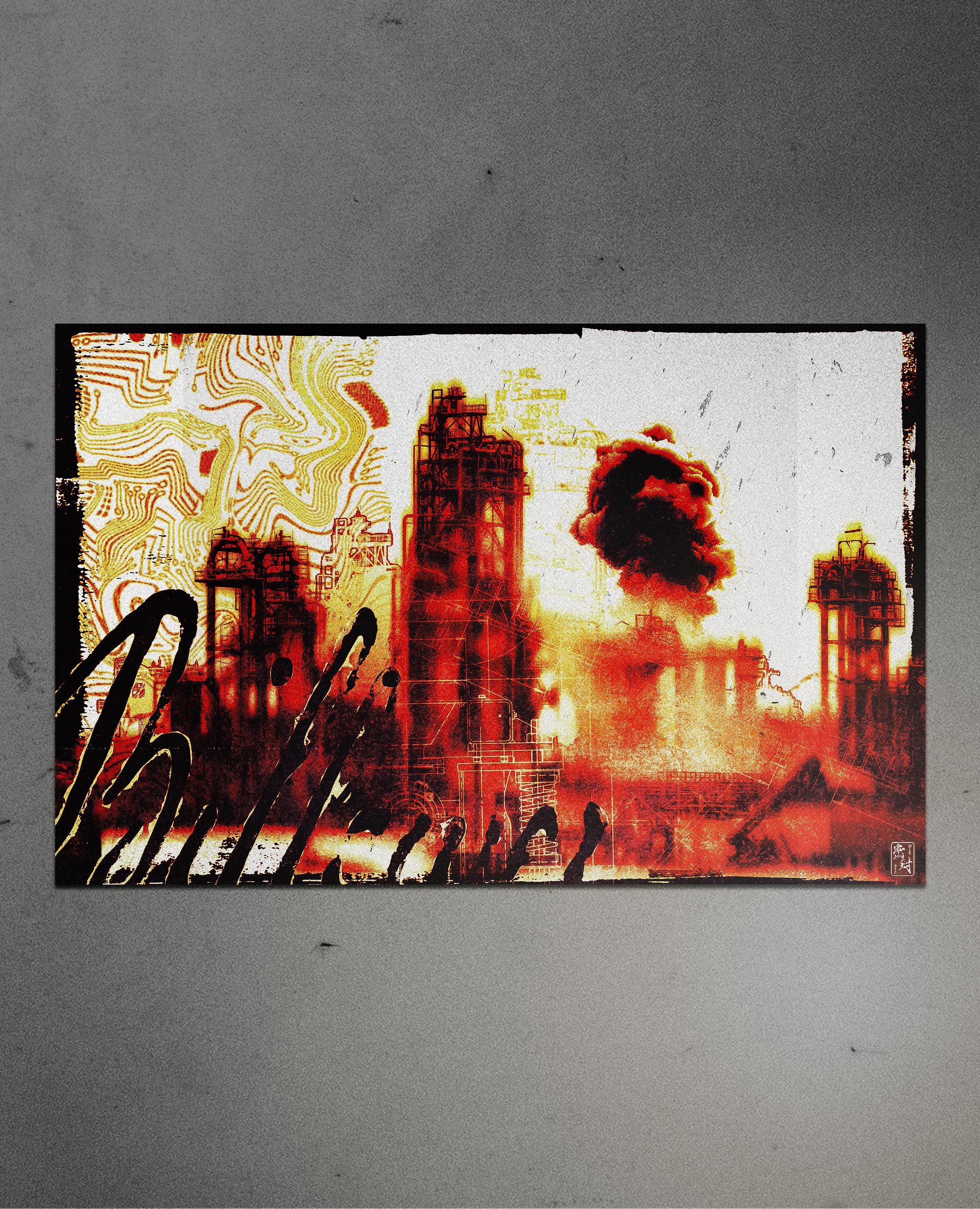 Billower // Dystopian Industrial Explosion - Original Art Print - Etsy ...