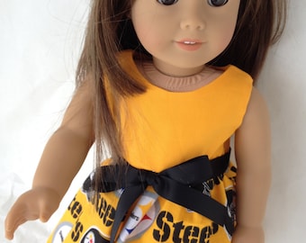Pittsburgh Steelers 18 inch game day dress,  made to fit 18 inch dolls such as American Girl and similar 18 inch dolls