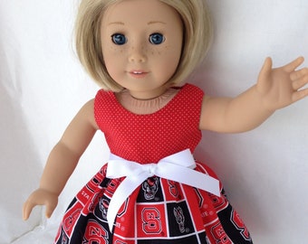 North Carolina State 18 inch doll game day dress,  made to fit 18 inch dolls such as American Girl and similar 18 inch dolls