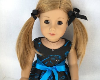 Carolina Panthers game day dress for 18 inch dolls  made to fit 18 inch dolls such as American Girl and similar 18 inch dolls