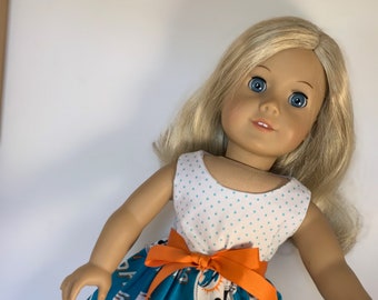 18 inch Dolphins game day dress made to fit 18 inch dolls such as American Girl Dolls and similar size dolls