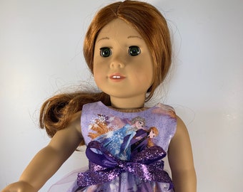 Vestido lavanda de Frozen II Elsa y Anna con capa de tul y cinturón brillante, hecho para muñecas de 18 pulgadas, como muñecas American Girl y otras.
