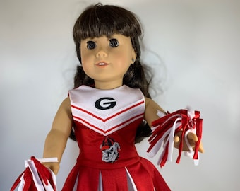 U of Georgia cheerleadng outfit for 18 inch dolls.  Includes outfit, tights, shoes and megaphone, fits 18&quot; dolls such as American Girl Dolls