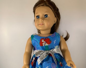 Little Mermaid 18 inch dress with glitter, made to fit 18 inch dolls such as American Girl dolls and others of similar size