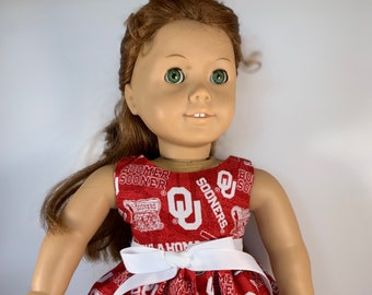Oklahoma Sooners tono n tono gioco giorno vestito, fatto per adattarsi 18 pollici bambole come bambole American Girl e bambole di dimensioni simili
