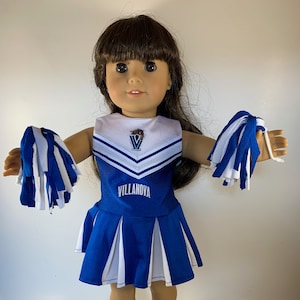 Villanova  18 inch cheerleader outfit complete with pompoms, shoes and megaphone ,made to fit 18 inch dolls such as American Girl Dolls