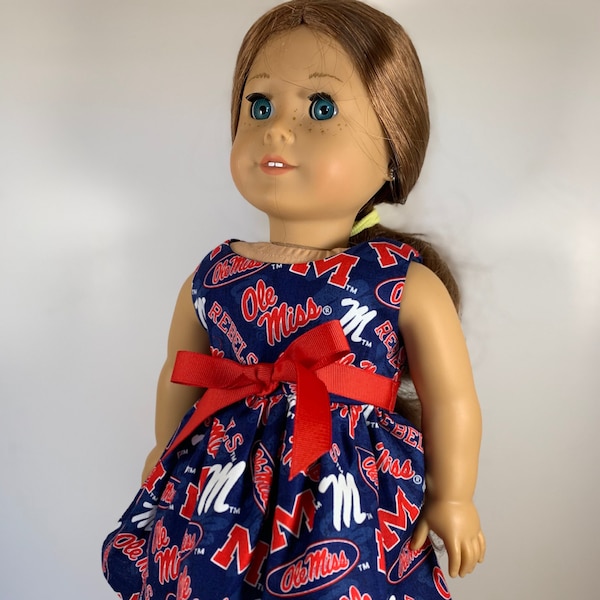 18 inch game day dress for University of Mississippi, made to fit18 inch dolls such as American Girl Dolls and similar size dolls