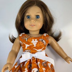 Texas Longhorn  tone on tone game day dress, made for 18 inch dolls such as American Girl Dolls and others