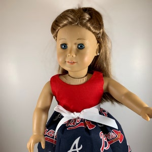 Atlanta Braves game day dress made to fit 18 inch dolls such as American Girl Dolls and similar size dolls