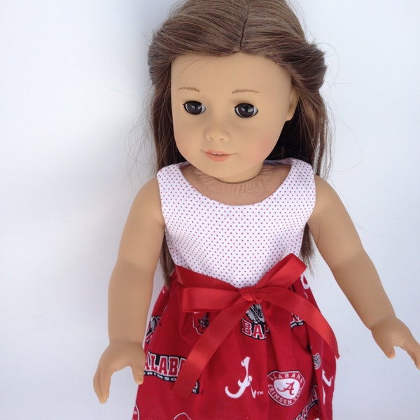 18 inch Doll game day dress made from Alabama fabric, made to fit 18 inch dolls such as American Girl and similar 18 inch dolls