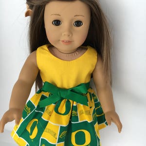 Oregon Ducks doll dress, made to fit 18 inch dolls such as American Girl and similar size dolls