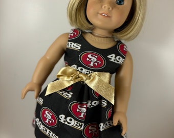 Vestido de muñeca de los 49ers de San Francisco, hecho para adaptarse a muñecas de 18 pulgadas como American Girl y muñecas similares de 18 pulgadas