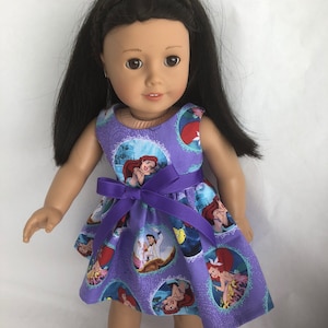 My Little Mermaid purple 18 inch doll dress, made to fit 18 inc dolls such as American Girl Dolls and others