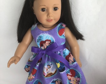 My Little Mermaid purple 18 inch doll dress, made to fit 18 inc dolls such as American Girl Dolls and others