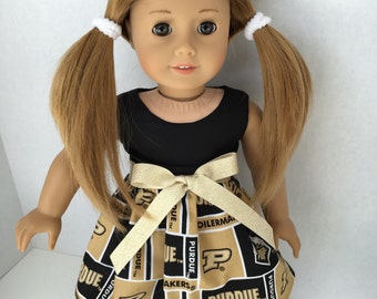 18 inch Doll Dress using Purdue block fabric,  made to fit 18 inch dolls such as American Girl and similar 18 inch dolls