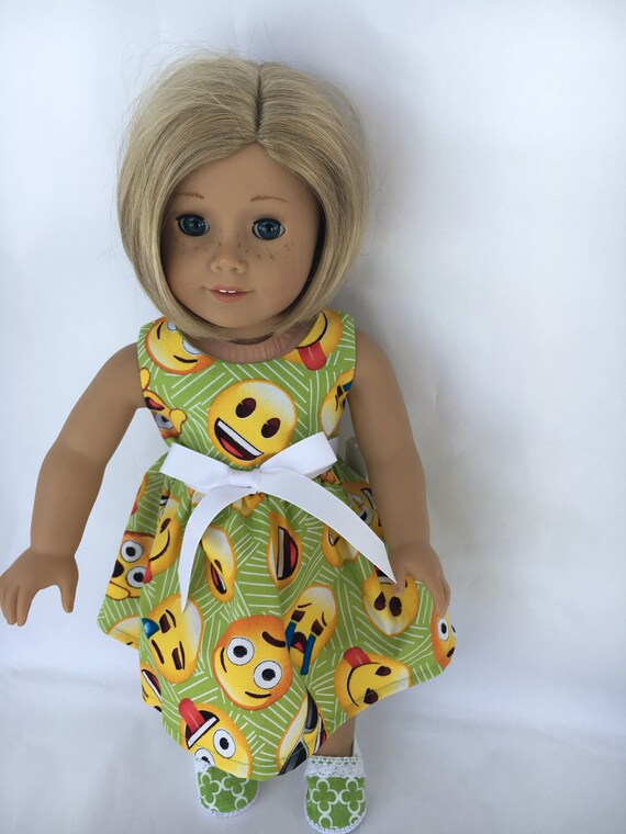 Emoji Green Doll Dress With White Ribbon Made To Fit American Etsy