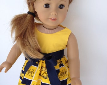 University of Michigan 18 inch game day doll dress  made to fit 18 inch dolls such as American Girl and similar 18 inch dolls
