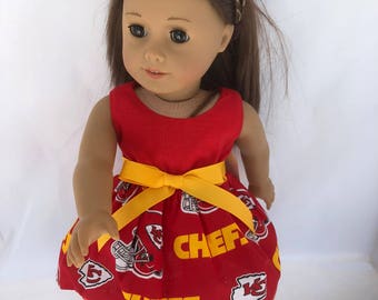 KC Chiefs 18 inch game day doll dress made to fit 18 inch dolls such as American Girl Dolls and others