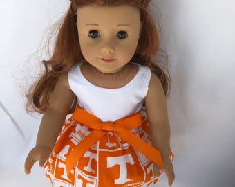 Tennessee 18 inch game day doll dress, made to fit 18 inch dolls such as American Girl dolls and others