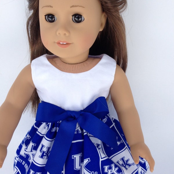 Kentucky 18 inch doll game day dress made of UK fabric,  made to fit 18 inch dolls such as American Girl and similar 18 inch dolls