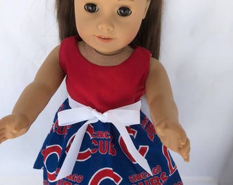 Cubs doll dress for game days, made to fit 18 inch dolls such as American Girl Dolls and similar size dolls