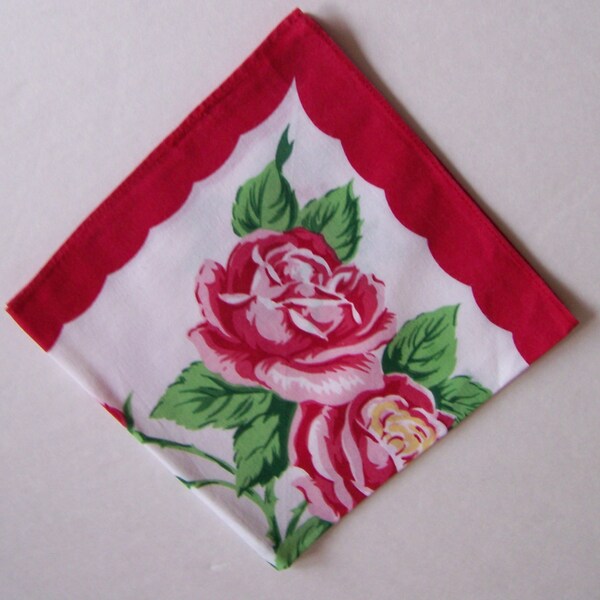 Roses Handkerchief Hanky Hankie Pink Red Roses Collectible Womens Accessories Bride Wedding Shower Love Gift