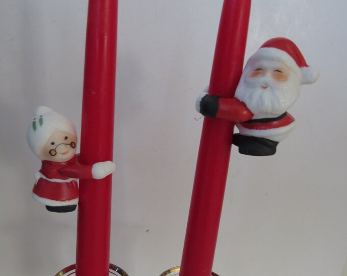 Santa Claus Mrs Claus Candle Huggers Ceramic Christmas Taper