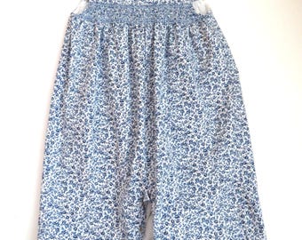 Ralph Lauren Toddler Girls One Piece Bubble Suit Romper - Size 12 Mo - Blue Ditsy Flowers - Smocked Yoke - Shabby Chic Baby - Summer Outfit