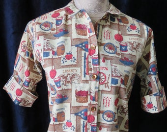 1960s Womens Bobbie Brooks Blouse - Size Small - Country Looks Patriotic Blouse - Declaration of Independence 1776 - July 4th Shirt - Gift