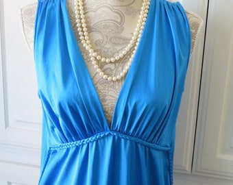 1970s Long Turquoise Blue Nightgown by Vanity Fair - Size 36 - Womens Long Sexy Nightie Sleepwear Loungewear Pajamas - Gift