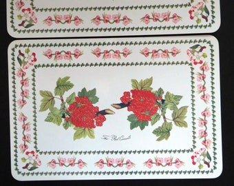 2 Portmeirion POMONA BLOSSOM Placemats - Fruit Themed Dinner Size Placemats - Apples Red Currents Fruit Cork Backed Table Mats - Gift