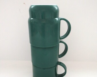 2 Mugs Tupperware Vintage Avec Couvercle - Vert Et Orange, Neufs