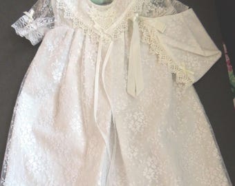 Baby Christening Gown by JoLene - Size 12 Mo - 2 Piece Long White Dress Matching Bonnet - NEW Baptism Outfit - Gift