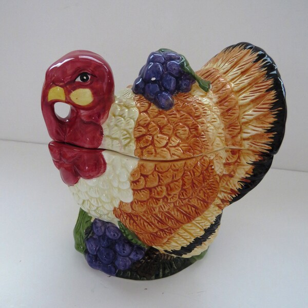 Vintage Turkey Serving Bowl - Thanksgiving Decor Table Decoration - Large Ceramic Turkey Veggie Gravy Boat Candy Dish - Autumn Harvest Gift