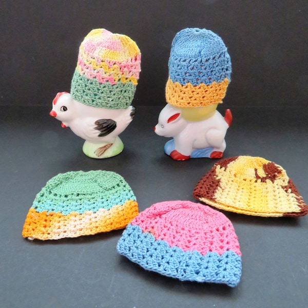 1950s Vintage Egg Cosy Cozy - Set of 5 - Hand Crochet Knit Pastel Cozies Cosies - Brunch Egg Warmers - Egg Cover Ups - Easter Decorations