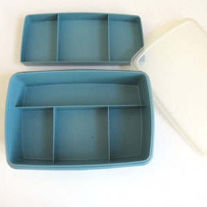 1980s Tupperware Stow n Go Container - 3 Piece Blue Divided Container with Lid - Arts Crafts Organizer Storage Box - Sewing Tackle Box  Gift