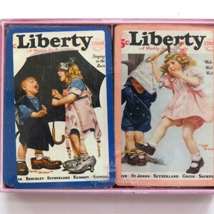 Cartas de jogar LIBERTY de 1973 da Hallmark - Cartas de baralho duplo em caixa completa - Capa da revista Liberty dos anos 1920 - Noite de jogo de cartas de pôquer de bridge - Presente