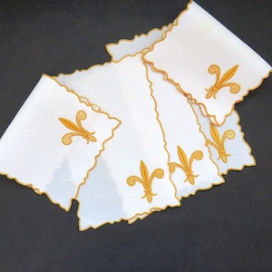 Servilletas de cóctel MADEIRA con flor de lis amarilla de los años 60 - Juego de 5 posavasos de lino - Artículos de bar para cócteles franceses - Mantelería fina - Regalo