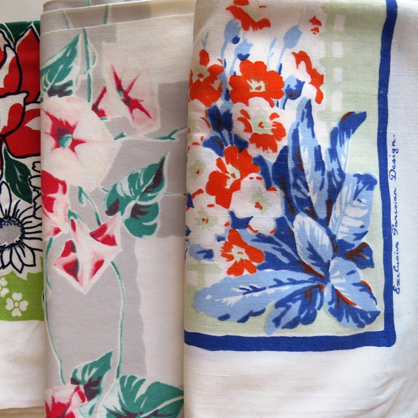 Lot of 3 Vintage Floral Tablecloths CUTTER - Arts Crafts Table Linens - Repurpose Repair Table Linens - Wilendur Parisian Designs - AS IS