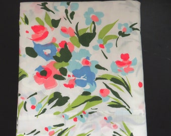Sábana plana individual de los años 80 de Utica - Diseño floral abstracto - Rosa, azul, verde, verde oliva, blanco - Ropa de cama de verano estilo casa de campo/campestre