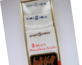 Herren Vintage Anfangsbuchstabe S Taschentücher - 3er Set Neu im Paket - Blau Grau Braun Weiß Monogramm S Taschentücher - Weißes Baumwoll Taschentuch - Geschenk