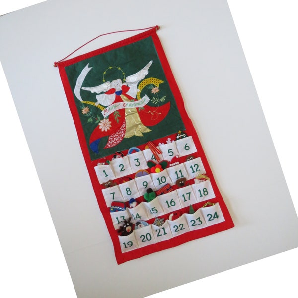 Fabric Advent Calendar - Merry Christmas Angel with 24 Pocket Ornaments - Christmas Countdown Decoration - Holiday Decor - Kids Advent Gift