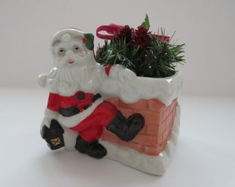 1960s Vintage Santa Chimney Planter by Enesco - Ceramic Santa Claus Vase - Christmas Holiday Table Decor - Santa Christmas Diorama  - Gift