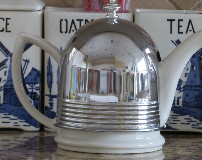 1940s White COZY HOT POT Teapot by Forman Family Hall China Co White