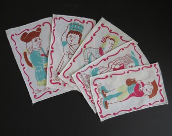 1950s Vintage Toby Barware Cocktail Napkins - Set of 5  Colonial English Characters Pubs Taverns - Collectible Toby Mugs Cloth Coasters Gift