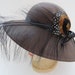 Vintage Brown Wide Brim Hat by Geo W Bollman  Taupe Feathered image 0