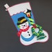 Vintage Jeweled Blue Felt Christmas Stocking  Snowman Lited image 0